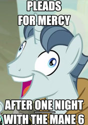 Size: 390x554 | Tagged: safe, party favor, pony, unicorn, g4, my little pony: friendship is magic, the cutie map, caption, cruel and unusual punishment, derp, exploitable meme, i didn't listen, image macro, implied gay, male, meme, solo, stallion