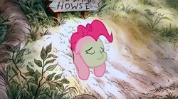 Size: 480x267 | Tagged: safe, pinkie pie, g4, my little pony: friendship is magic, the cutie map, disney, exploitable meme, female, green face, meme, sick, solo, stuck, winnie the pink, winnie the pooh