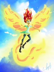 Size: 2160x2880 | Tagged: safe, artist:applealice24, sunset shimmer, equestria girls, g4, my past is not today, female, fiery shimmer, fiery wings, fire, happy, high res, solo, sunset phoenix
