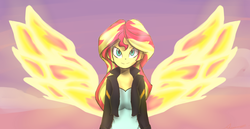 Size: 1740x900 | Tagged: safe, artist:astrasoda, artist:star-of-magenta, sunset shimmer, equestria girls, g4, my past is not today, female, solo, sunset phoenix