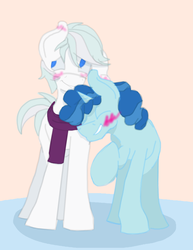 Size: 1768x2294 | Tagged: safe, artist:frostyb, double diamond, party favor, earth pony, pony, unicorn, g4, season 5, the cutie map, blushing, clothes, duo, gay, male, mouse drawing, nuzzling, scarf, ship:partydiamond, shipping, stallion
