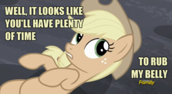 Size: 1280x700 | Tagged: safe, screencap, applejack, g4, the cutie map, bellyrubs, bronybait, discovery family, discovery family logo, image macro, meme