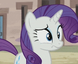 Size: 370x307 | Tagged: safe, screencap, rarity, g4, season 5, the cutie map, animated, disgusted, female, floppy ears, puffy cheeks, reaction, reaction image, solo, starlight's village