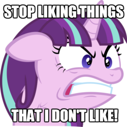 Size: 500x500 | Tagged: safe, starlight glimmer, g4, the cutie map, image macro, internet, meme, quiet, rage, ragelight glimmer, reaction image, starlight justice warrior, the internet in a nutshell