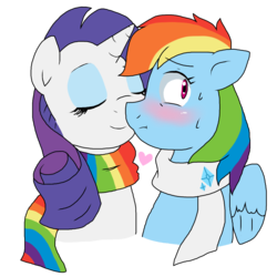 Size: 1000x1000 | Tagged: safe, artist:stockingstreams, rainbow dash, rarity, g4, clothes, female, lesbian, scarf, ship:raridash, shipping