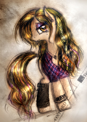 Size: 533x749 | Tagged: safe, artist:magfen, oc, oc only, oc:sweet amber, earth pony, pony, clothes, solo