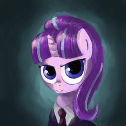 Size: 1000x1000 | Tagged: safe, artist:aa, starlight glimmer, pony, unicorn, g4, the cutie map, andrew ryan, bioshock, clothes, female, necktie, portrait, solo, suit