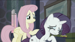 Size: 900x506 | Tagged: safe, screencap, fluttershy, rarity, g4, the cutie map, animated, crying, female, marshmelodrama, mascara, running makeup