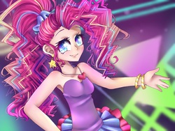 Size: 1024x768 | Tagged: safe, artist:iponylover, pinkie pie, equestria girls, friendship through the ages, g4, armpits, bare shoulders, clothes, cute, dress, female, humanized, new wave pinkie, sleeveless, solo, strapless