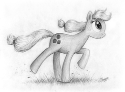 Size: 1300x960 | Tagged: safe, artist:magfen, applejack, g4, female, running, solo, traditional art