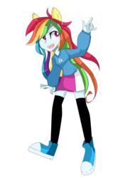 Size: 1280x1623 | Tagged: safe, artist:catzino, rainbow dash, equestria girls, g4, clothes, converse, devil horn (gesture), female, humanized, socks, solo, thigh highs, wondercolts
