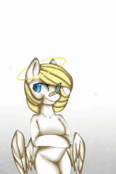Size: 500x750 | Tagged: safe, artist:catzino, oc, oc only, pegasus, pony, animated, bandaid, bandaid on nose, bipedal, blood, crossed hooves, halo, solo