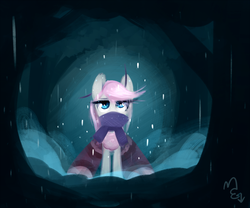 Size: 1900x1579 | Tagged: safe, artist:meekcheep, oc, oc only, mothpony, original species, clothes, forest, painting, rain, scarf