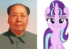 Size: 830x550 | Tagged: safe, starlight glimmer, human, pony, unicorn, g4, the cutie map, china, chinese, communism, comparison, female, horn, mao zedong, mare, s5 starlight, smug, smuglight glimmer, stalin glimmer