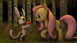 Size: 1024x576 | Tagged: safe, artist:yoksaharat, fluttershy, g4, 3d, apple, ori, ori and the blind forest, video game