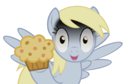 Size: 3349x2266 | Tagged: safe, artist:greenmachine987, derpy hooves, pegasus, pony, g4, female, high res, mare, muffin, simple background, solo, transparent background, underp, vector