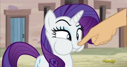 Size: 1276x676 | Tagged: safe, edit, edited screencap, screencap, rarity, human, g4, the cutie map, boop, finger, nose wrinkle, puffy cheeks, scrunchy face