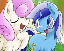 Size: 1000x800 | Tagged: safe, artist:apyorehe, minuette, twinkleshine, pony, unicorn, g4, female, mare, pixiv