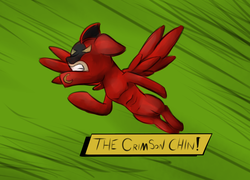 Size: 1280x923 | Tagged: safe, artist:marsminer, pegasus, pony, abs, ears back, floppy ears, green background, male, nickelodeon, ponified, rule 85, simple background, solo, stallion, the crimson chin, the fairly oddparents, white eyes