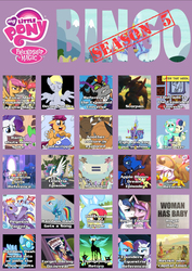 Size: 1418x2002 | Tagged: safe, apple bloom, bon bon, daring do, derpy hooves, gilda, king sombra, lyra heartstrings, pinkie pie, princess cadance, princess celestia, princess luna, queen chrysalis, rainbow dash, rarity, scootaloo, scorpan, shining armor, spike, starlight glimmer, sunset shimmer, sweetie drops, changeling, griffon, pegasus, pony, g4, season 5, bingo, female, lesbian, mare, ship:lyrabon, shipping, smug, smuglight glimmer, speculation