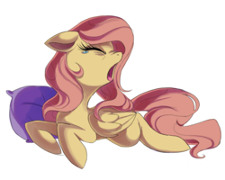 Size: 4119x3295 | Tagged: dead source, safe, artist:shira-hedgie, fluttershy, pegasus, pony, g4, cute, female, mare, pillow, shyabetes, solo, yawn