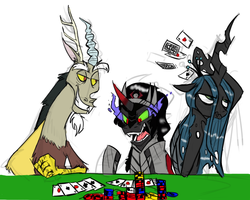 Size: 865x691 | Tagged: safe, artist:arael8879, discord, king sombra, queen chrysalis, g4, poker
