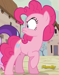 Size: 793x1003 | Tagged: safe, screencap, fluttershy, pinkie pie, starlight glimmer, earth pony, pony, g4, season 5, the cutie map, discovery family, discovery family logo, female, logo, mare, reaction image, solo focus, when she doesn't smile