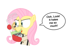 Size: 2736x1948 | Tagged: safe, artist:supermaster10, fluttershy, parasprite, g4, bread monster, cosplay, crossover, cute, expiration date, fluttermedic, medic, medic (tf2), parody, red team, team fortress 2, valve