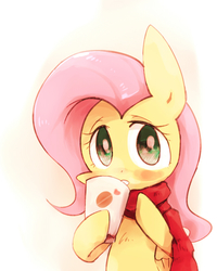 Size: 800x1000 | Tagged: safe, artist:joycall6, fluttershy, g4, clothes, coffee, female, scarf, solo