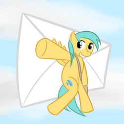 Size: 1000x1000 | Tagged: safe, artist:comradeiota, sunshower raindrops, pegasus, pony, g4, day, female, letter, sky, solo