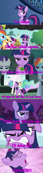 Size: 844x3351 | Tagged: safe, screencap, princess celestia, twilight sparkle, g4, captain ginyu, dragon ball, dragon ball z, ginyu force, ginyu tokusentai!!, image macro, implied tyrant celestia, meme, purple text