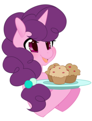 Size: 800x1050 | Tagged: safe, artist:duskyamore, sugar belle, pony, unicorn, g4, the cutie map, female, mare, muffin, plate, simple background, solo, transparent background