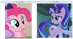 Size: 516x277 | Tagged: safe, pinkie pie, starlight glimmer, twilight sparkle, alicorn, pony, derpibooru, g4, my little pony: friendship is magic, the cutie map, exploitable meme, female, juxtaposition, juxtaposition win, mare, meme, meta, twilight sparkle (alicorn)