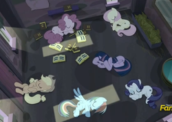 Size: 1249x891 | Tagged: safe, screencap, applejack, fluttershy, pinkie pie, rainbow dash, rarity, twilight sparkle, alicorn, pony, g4, the cutie map, female, mane six, mare, sleeping, twilight sparkle (alicorn)