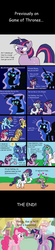 Size: 1024x4614 | Tagged: safe, artist:aleximusprime, applejack, fluttershy, nightmare moon, pinkie pie, princess celestia, princess luna, rainbow dash, rarity, spike, twilight sparkle, alicorn, pony, friendship is magic, g4, alternate scenario, april fools, comic, elements of harmony, female, game of thrones, intentionally bad, mane seven, mane six, mare, misspelling, parody, s1 luna, scene interpretation, twilight sparkle (alicorn), unreliable narrator