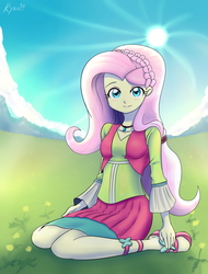 Size: 1518x2000 | Tagged: safe, artist:ryou14, fluttershy, equestria girls, friendship through the ages, g4, my little pony equestria girls: rainbow rocks, clothes, feet, female, folk fluttershy, sandals, skirt, stockings