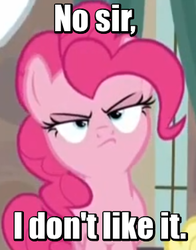 Size: 295x377 | Tagged: safe, screencap, pinkie pie, g4, season 5, the cutie map, female, image macro, meme, mr. horse, reaction image, ren and stimpy, solo