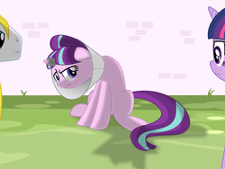 Size: 4000x3000 | Tagged: safe, artist:eagle1division, starlight glimmer, twilight sparkle, alicorn, pony, unicorn, g4, annoyed, elizabethan collar, female, floppy ears, frown, glare, horn, horn ring, magic suppression, mare, punishment, pure unfiltered evil, royal guard, sitting, starlight gets what's coming to her, twilight sparkle (alicorn)