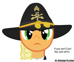 Size: 1890x1584 | Tagged: safe, artist:ethanchang, part of a set, applejack, g4, 17th cavalry regiment (us), 1st awesome platoon, army, cavalry, censored vulgarity, grawlixes, military, military uniform, sergeant, us army