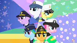 Size: 960x540 | Tagged: safe, artist:ethanchang, applejack, fluttershy, pinkie pie, rainbow dash, rarity, twilight sparkle, g4, 1st awesome platoon, 2nd lieutenant, air force, army, cavalry, coast guard, cowboy hat, hat, marines, military, military uniform, navy, sergeant, stetson, us army, us marines, us navy