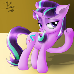 Size: 2000x2000 | Tagged: safe, artist:mrbrunoh1, starlight glimmer, pony, unicorn, g4, the cutie map, full body, high res, pose, raised hoof, s5 starlight, side view, smiling, solo, underhoof