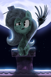 Size: 1000x1500 | Tagged: safe, artist:talonsofwater, fluttershy, g4, the cutie map, bust, chim chim cher-ee, chimney, female, fluttersoot, full moon, looking at you, mary poppins, moon, night, open mouth, pac-man eyes, portrait, solo, soot