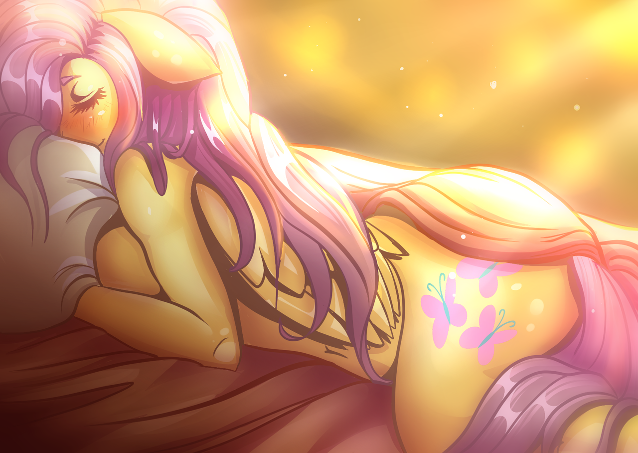 fluttershy, pegasus, anthro, adorasexy, ambiguous facial structure, bed, bl...