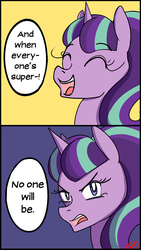 Size: 1500x2667 | Tagged: safe, artist:ryuredwings, starlight glimmer, g4, the cutie map, buddy pine, comic, dialogue, evil laugh, female, laughing, s5 starlight, solo, syndrome, the incredibles