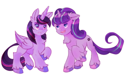 Size: 1280x795 | Tagged: safe, artist:pekou, starlight glimmer, twilight sparkle, alicorn, pony, g4, the cutie map, chest fluff, female, fluffy, mare, twilight sparkle (alicorn), unshorn fetlocks