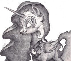 Size: 3496x2992 | Tagged: safe, artist:graboiidz, nightmare moon, g4, female, high res, monochrome, solo, traditional art