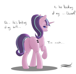 Size: 3337x3222 | Tagged: safe, artist:novaquinmat, starlight glimmer, pony, unicorn, g4, the cutie map, butt, dialogue, featureless crotch, female, glimmer glutes, high res, mare, plot, solo