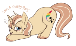 Size: 603x367 | Tagged: safe, artist:lulubell, oc, oc only, oc:lulubell, chubby, glasses, simple background, sleepy, solo, tongue out, transparent background