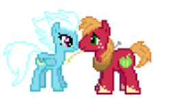 Size: 827x495 | Tagged: safe, big macintosh, fleetfoot, earth pony, pony, g4, big macintosh's yoke, cute, desktop ponies, diafleetes, macabetes, male, ship:fleetmac, shipping, simple background, stallion, straight, transparent background