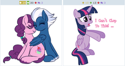 Size: 510x272 | Tagged: safe, artist:dubster-hoofz, artist:lulubell, night glider, sugar belle, twilight sparkle, alicorn, pony, derpibooru, g4, exploitable meme, female, juxtaposition, juxtaposition fail, juxtaposition win, mare, meme, meta, twilight sparkle (alicorn)